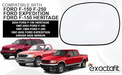 Vista 8 de Espejo lateral del conductor de cristal para Ford F150 1997-2003, 1997-1999 F250, 1997-2002 Expedition Espejo izquierdo sin calefacción con placa