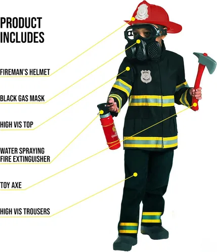 Vista 2 de Morph Disfraz de bombero negro para niños, disfraz de bombero para niños, disfraz de bombero para niños