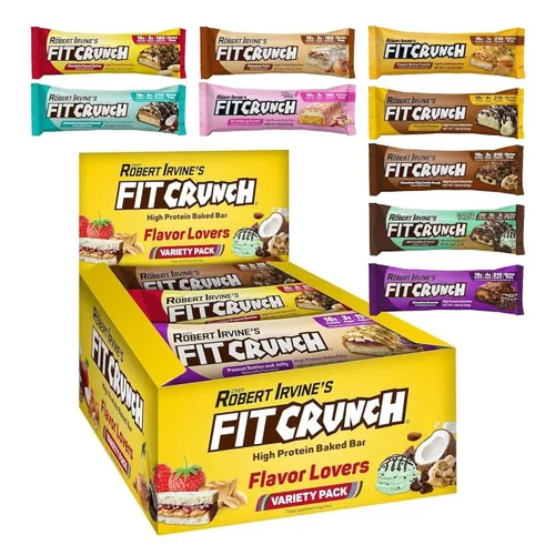 Vista 12 de FITCRUNCH - Barras de proteínas para aperitivo de tamaño snack, barra horneada de 6 capas, 4 g de azúcar, sin gluten y centro suave de pastel