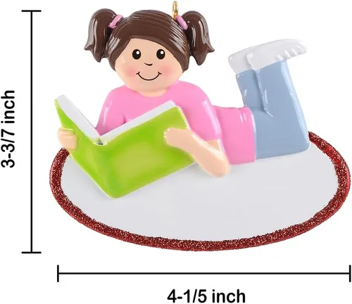 Vista 6 de Adornos de lectura para niñas, adorno de Navidad personalizado para amantes de los libros, adorno de libro bibliotecario, adornos para niñas leyendo