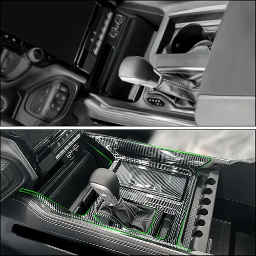 Vista 6 de 2 piezas para Dodge RAM 1500 TRX 2019-2023 Cubierta del panel de palanca de cambios de consola central Accesorios interiores ABS
