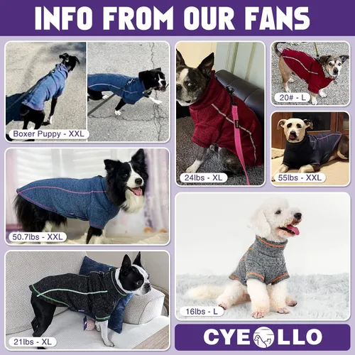Vista 6 de cyeollo Suéter para perro, chaqueta de vellón, ropa para perro, chaqueta reflectante con cremallera y doble anillo D, abrigo de invierno cálido