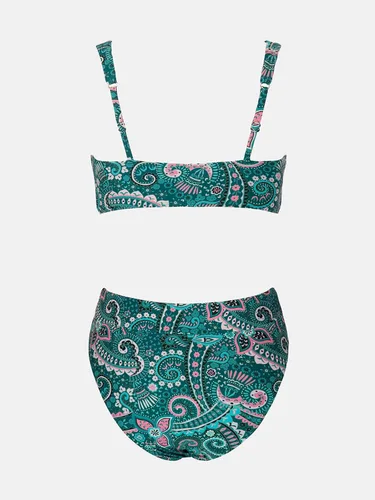 Vista 6 de CUPSHE Conjunto de bikini para mujer con cuello en V profundo con cordones en la parte delantera de cintura alta