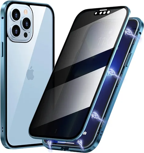 Vista 11 de Funda de Privacidad Magnética de Titanio para iPhone 14, Funda de Cuerpo Completo 360 con Absorción Magnética Anti-Espía y Vidrio Templado de Doble
