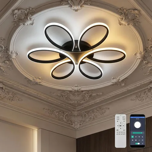 Vista 8 de Moderna lámpara LED de techo, 23 pulgadas, 70 W, con control remoto/aplicación, lámpara de montaje empotrado regulable para sala de estar, comedor