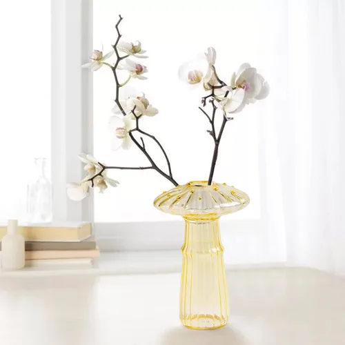 Vista 4 de IUIBMI Juego de jarrones de hongos – Floreros de cristal coloridos, jarrones pequeños para flores, maceta de cristal para centros de mesa