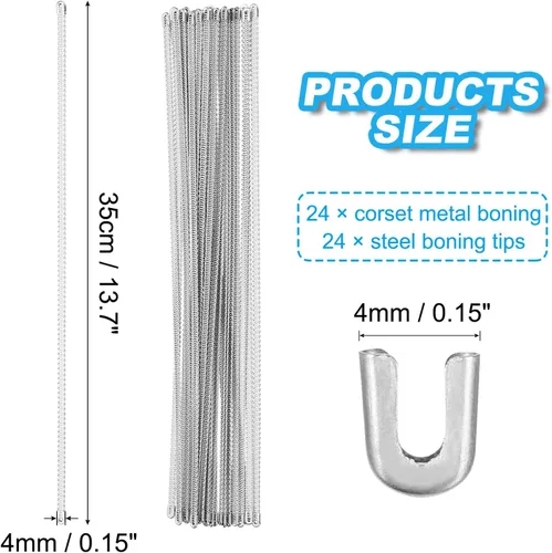 Vista 2 de PATIKIL Deshuesado de acero inoxidable 304 en espiral de 0.157 in, corsé de metal plano con 24 puntas de acero para corsé, cordones, disfraces