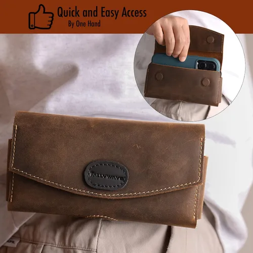 Vista 2 de Tallywave Funda de cuero para teléfono con clip para cinturón para Galaxy S23, iPhone 14, 14 Pro, bolsa de cuero con doble bolsillo para teléfono