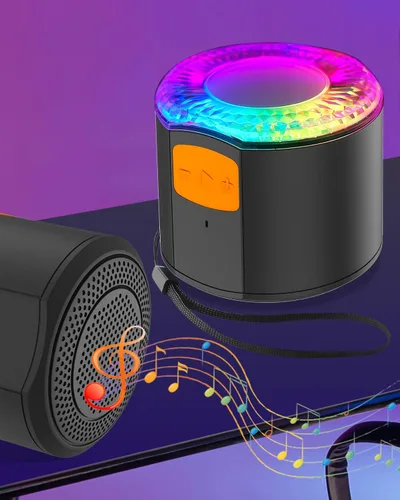 Vista 9 de Pequeños altavoces portátiles Bluetooth inalámbricos con luces, aplique de pared recargable magnético, mini altavoz Bluetooth, 2 en 1 Little Music