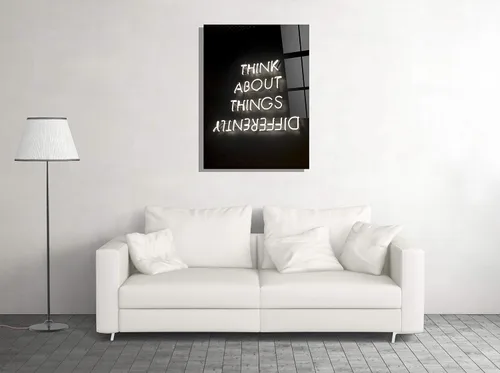 Vista 2 de Genericc Letrero de neón con texto en inglés «Think About Things» de vidrio templado diferente, decoración para el hogar, decoración de oficina