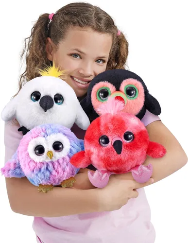 Vista 4 de Pets Alive Chirpy Birds (flamenco) de ZURU, mascota electrónica que habla, huevo sorpresa gigante, calcomanías, peine, arcilla esponjosa, peluche