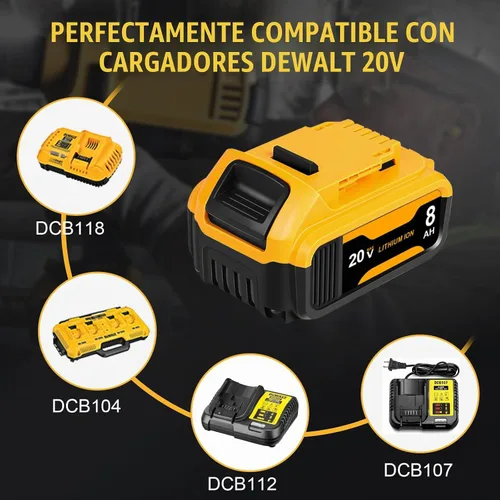 Vista 4 de Paquete de 4 baterías de repuesto de 8.0Ah para batería Dewalt de 20 V Max, compatible con DCB206 DCB200 DCB201 DCB204 2-Amarillo
