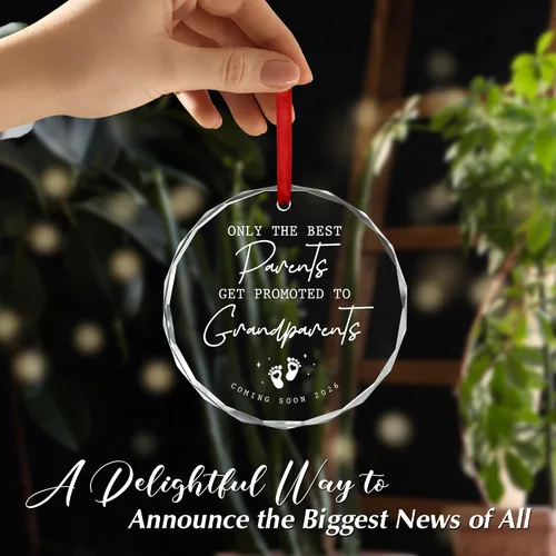 Vista 5 de OASSIE Adornos Navideños para Abuelos - Regalos de Anuncio de Embarazo Adornos de Vidrio para Árbol con Tarjeta - Promovido para Abuelos Regalos