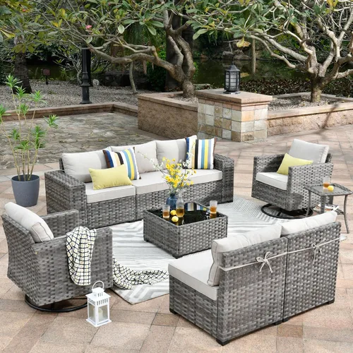 Vista 48 de HOOOWOOO Outdoor Patio Sectional Furniture Sofa Set with Widened Armrest,6 Piece Small Modern Wicker Couch,Modular L Shaped Conversation Seating Set