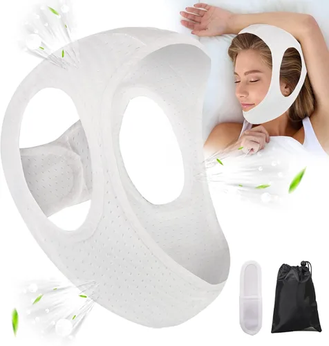 Vista 10 de Forzacx Correa antironquidos para la barbilla, solución transpirable para ronquidos, reduce eficazmente los ronquidos, el cabello antiadherente,