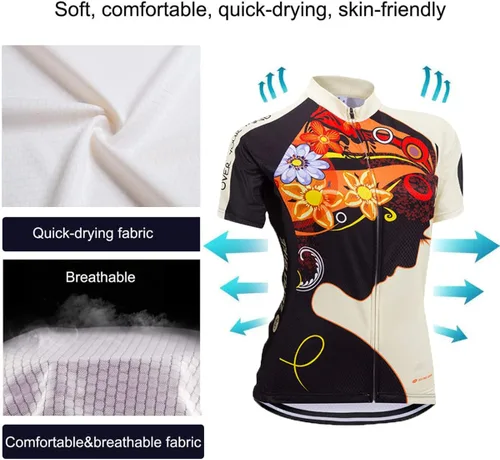 Vista 45 de Jersey de ciclismo para mujer, de manga corta, secado rápido, transpirable, para montaña.
