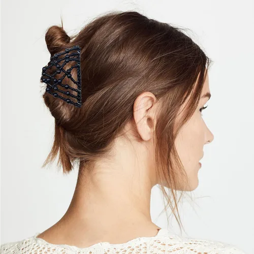 Vista 6 de 3 piezas de peine elástico mágico para el cabello, doble peine elástico, horquillas para mujeres, horquillas con cuentas, niñas, peinado vintage