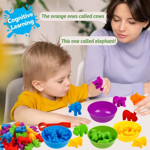 Vista 7 de Juguete de contar animales, juegos a juego con cuencos de clasificación, juguetes de clasificación para niños pequeños, actividades de aprendizaje