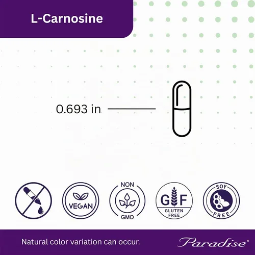 Vista 4 de Paradise Herbs L-Carnosina Vegana Sin OMG Sin Gluten 60 Cápsulas