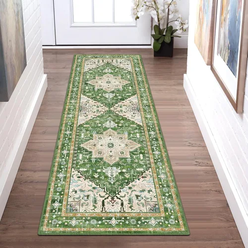 Vista 12 de Yamaziot Tapete lavable de 2 x 3 pulgadas, para entrada pequeña, antideslizante, estilo bohemio vintage, reverso de goma, lana sintética de pelo
