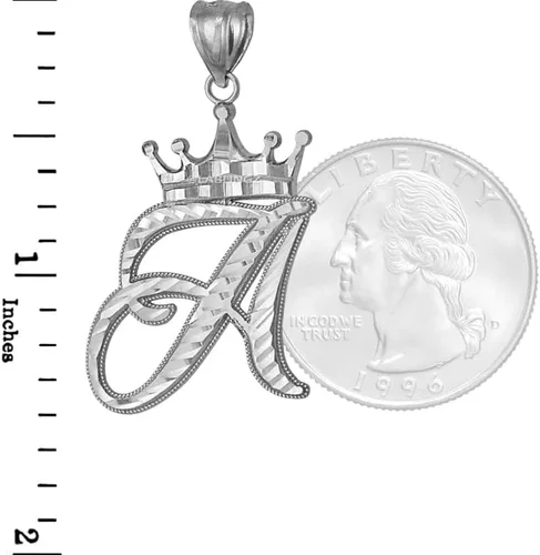 Vista 2 de Collar con colgante de corona cursiva de plata de ley con letra "A