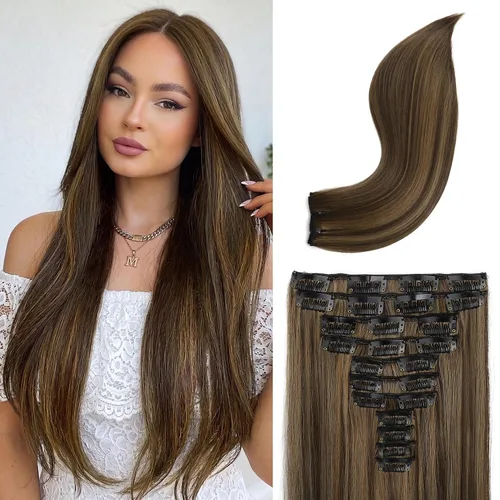 Vista 28 de REECHO Extensiones de cabello, 11 piezas de extensiones de cabello con clip de 24 pulgadas de largo, lacio, HE005, extensiones sintéticas naturales