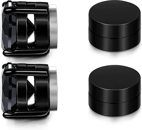 Vista 3 de JOERICA 2-4 pares de colgantes magnéticos de acero inoxidable para hombres y mujeres sin perforador de clip en pendientes CZ de 0.236-0.315in