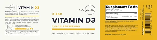 Vista 5 de Type Zero Vitamina D3 2000 iu, 240 cápsulas blandas, sin OMG y sin gluten