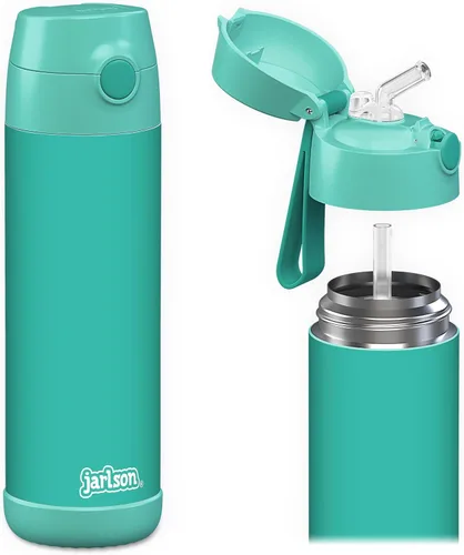 Vista 15 de Jarlson® CHARLI - Botella de agua para niños [12 onzas], botella térmica de acero inoxidable con pajilla, botella de agua aislada a prueba