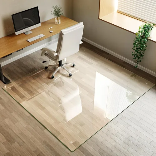 Vista 10 de Koonmi Tapete para silla de vidrio templado para suelos de madera dura y alfombras, 30" x 48" gris, protector de piso de oficina de servicio pesado