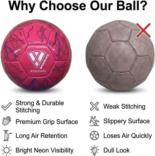 Vista 6 de Vizari Zodiac Balón de fútbol para jóvenes, adultos, niños, niñas, niños Tamaño 3, 4, 5 Balón de fútbol de cuero sintético duradero e