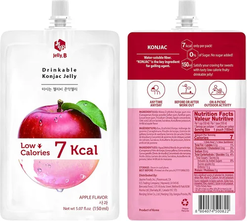 Vista 3 de JELLY B Gelatina de Konjac Bebible (10 paquetes de 5.1 fl oz) – 0 gramos de azúcar, solo 6 kcal cada paquete (Manzana)