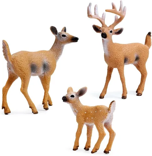Vista 7 de UANDME Figuras de Animales del Bosque, Figuras de Criaturas del Bosque, Adornos en Miniatura para Tartas (Familia de Ciervos, Zorro, Conejo, Ardilla)