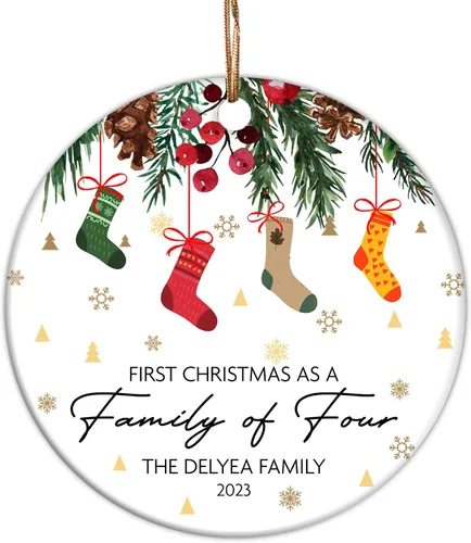 Vista 14 de Adorno de círculo de Navidad personalizado para la familia, adorno personalizado con nombre de familia para Navidad, adorno personalizado