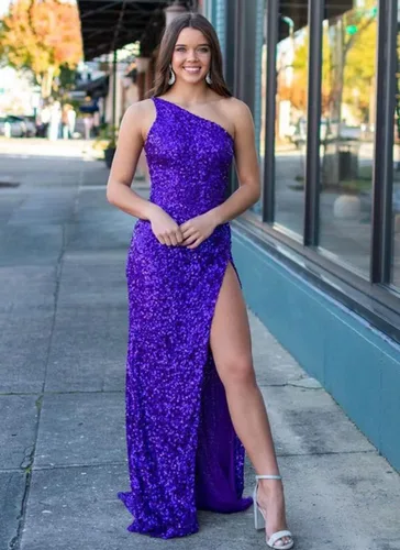 Vista 2 de One Shoulder Sequins Prom Dresses Mermaid Long Formal Evening Dresses Ball Gowns for Women with Slit