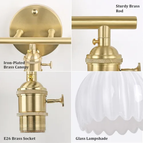 Vista 169 de Shenmoyl Lámparas de baño, lámpara de pared de 2 luces para tocador sobre espejo con pantalla de vidrio tulipán blanco para dormitorio, sala