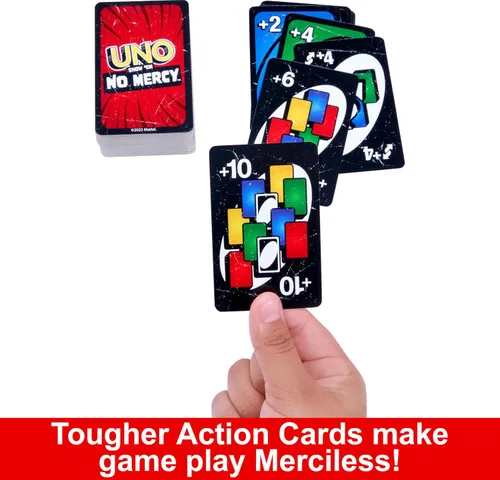 Vista 4 de Mattel Games UNO Show 'em No Mercy - Juego de cartas en lata de almacenamiento y viaje para niños, adultos y noche familiar con tarjetas