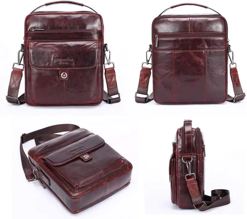 Vista 3 de Bolso bandolera de cuero genuino para hombre