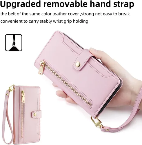Vista 7 de Asuwish Funda de teléfono para Google Pixel 6 Pro Wallet Cover y protector de pantalla con cremallera para tarjetero, soporte de ranura de cuero Oro