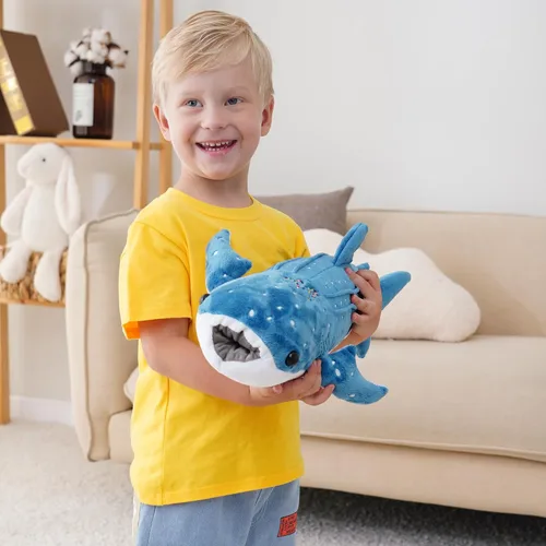 Vista 3 de Mukouxun 47 cm Tiburón Ballena de Peluche Tiburón Ballena de Peluche para Niños Almohadas de Peluche de Tiburón Ballena Muñeca de Ballena Azul