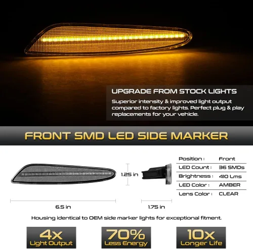 Vista 2 de VIPMOTOZ Luces de marcador laterales LED delanteras compatibles con Mercedes Benz W211 Clase E E320 E350 E500 E55 AMG carcasa cromada lente