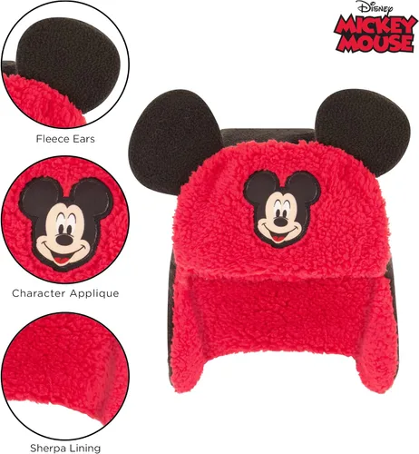 Vista 3 de Disney Mickey Mouse - Gorro de invierno con forro Sherpa y manoplas para niños Mickey Mouse 2-4T de EE UU Mickey Mouse
