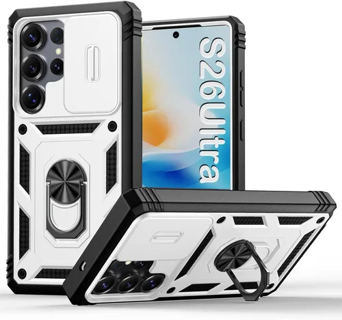 Vista 110 de PASNEW Funda militar para iPhone 13 Pro Max, cubierta de cámara deslizante y soporte de anillo de metal de 360°, carcasa rígida multicapa resistente