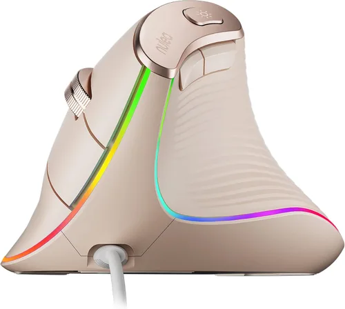 Vista 9 de Nulea M504 Ratón Vertical con Cable, Ratón Óptico Ergonómico USB con 4 DPI Ajustables, 11 Modos de Retroiluminación RGB, Compatible para Laptop, PC