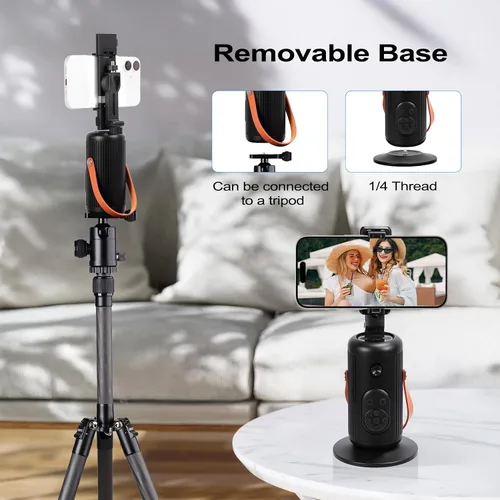 Vista 7 de Trípode automático de seguimiento facial de 360°, soporte para teléfono con base, transmisión en vivo/videoconferencia/artefacto de vlog, control