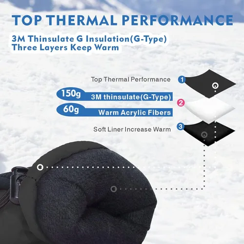 Vista 4 de BQA Guantes de esquí para niños, impermeables, para invierno, clima frío, snowboard, nieve, guantes cálidos para niños y niñas
