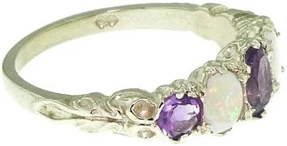 Vista 2 de Anillo de plata de ley 925 auténtica amatista y ópalo para mujer