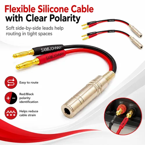 Vista 3 de Enchufe TS hembra a plátano de 1/4 pulgadas, conector mono de 0.250 in, cable de silicona flexible de 1/4 pulgadas hembra a banana para altavoz, 8