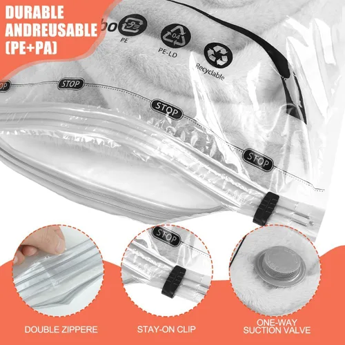 Vista 12 de Bolsas de almacenamiento al vacío, paquete de 6 bolsas medianas que ahorran espacio para edredones, mantas, ropa con bomba de mano, bolsas