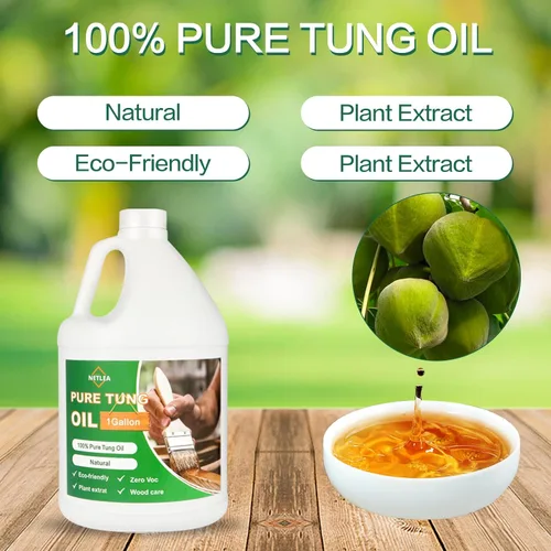 Vista 2 de 1 galón de 100% aceite de tung puro para acabado de madera - Seguro para alimentos para encimeras, muebles y pisos - Acabado de aceite de tung 100%